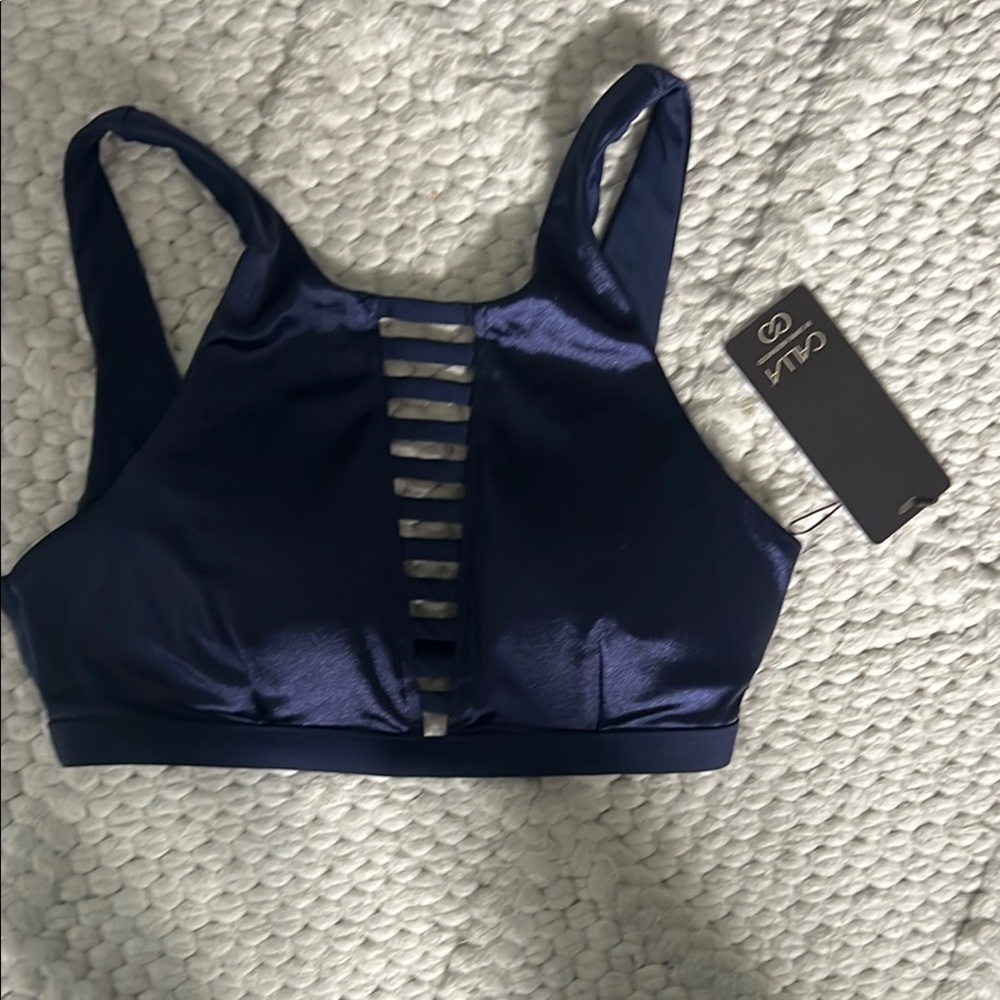 CALIA Blue Sports Bra with Ladder Cutout Design
